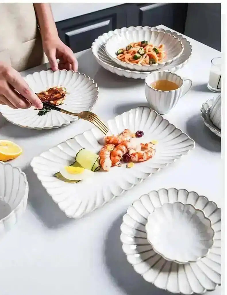 Kiln Changing Japanese Dinner Plates Ceramic White Glaze Tableware Set Western Steak Dish Salad Bowl Spoon Home Hotel Dinnerware