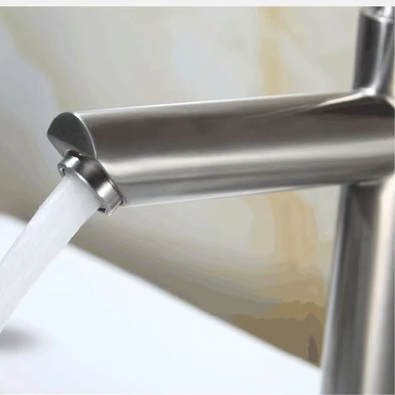 Basin Faucet 304 Stainless Steel Single Cold Water Tap Black Silver Color Deck Mounted Lengthening and Raising Basin Sink Tap