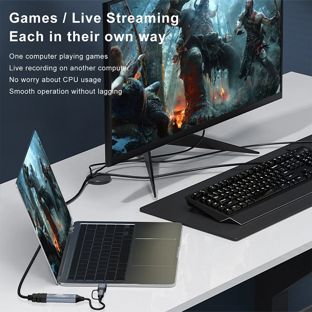 1080P Capture Card 4K HDMI-compatible to USB-A/USB-C USB2.0 Capture Video Audio Recording for OBS Studio PotPlayer QT Player