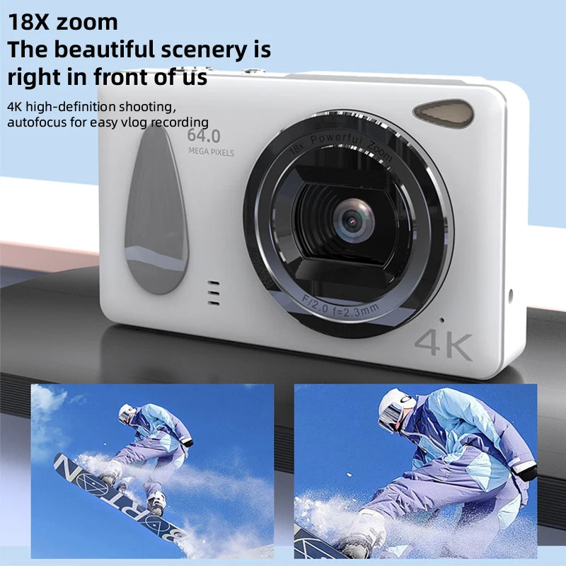 UHD 4K Digital Camera  2.4inch IPS Screen 18X Zoom Video 64MP Photo Compact Optical Camcorder Cameras for YouTube Vlog Photos
