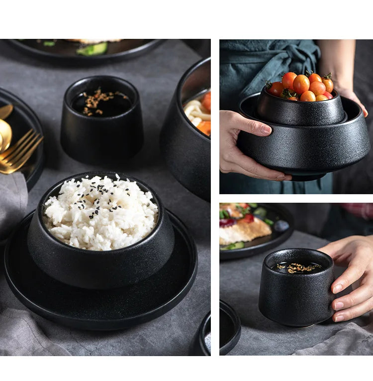 Matte Ceramic Tableware Bowl Plate Cup Set Nordic Retro Stoneware Dinner Bowl Salad Noodle Rice Bowl Dish For Home Restaurant
