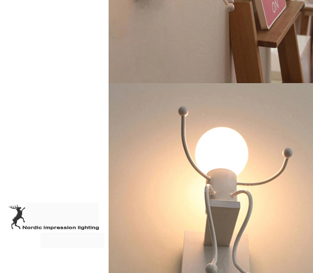 Modern LED  Wall Lamp Nordic Cartoon Doll Wall Lights  American Creative Metal Robot Sconce for Kids Baby Room Living Bedroom