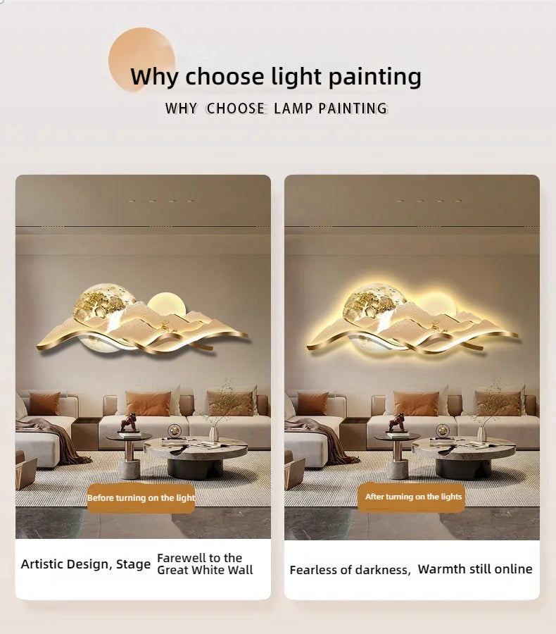 Modern LED Light Luxury Living Room High-grade Atmosphere Landscape Wall Lamp Painting Sofa Background Wall Lamp Painting