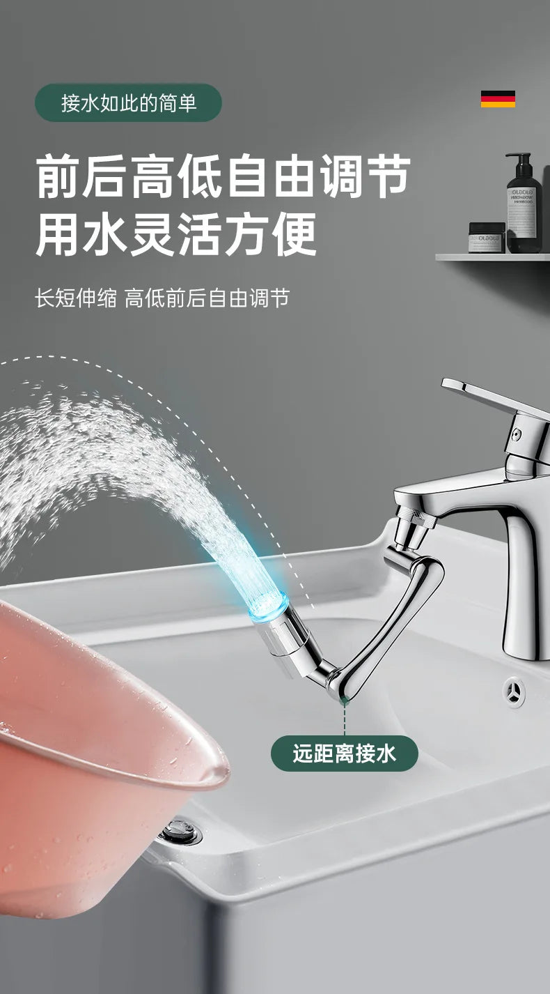 LED Temperature Sensor Kitchen Faucet Extender Metal Swivel Bathroom Tap Bubbler Nozzle 1440° Robotic Arm Tap Faucet Extension