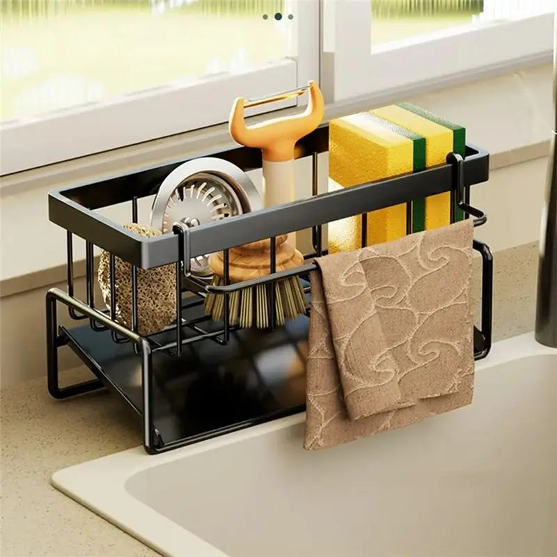 A36T-Kitchen Sink Organizer Rack,Kitchen Rack, Household Sink Tableware Drain Storage Rack,Sponge Detergent Storage Rack