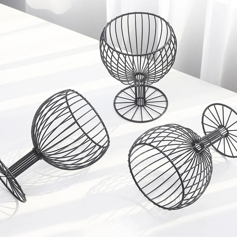 Wine Glass Decor Fruit Basket Wire Basket Snacks Candy Storage Fruit Container Basket Wine Glass Cork Holder