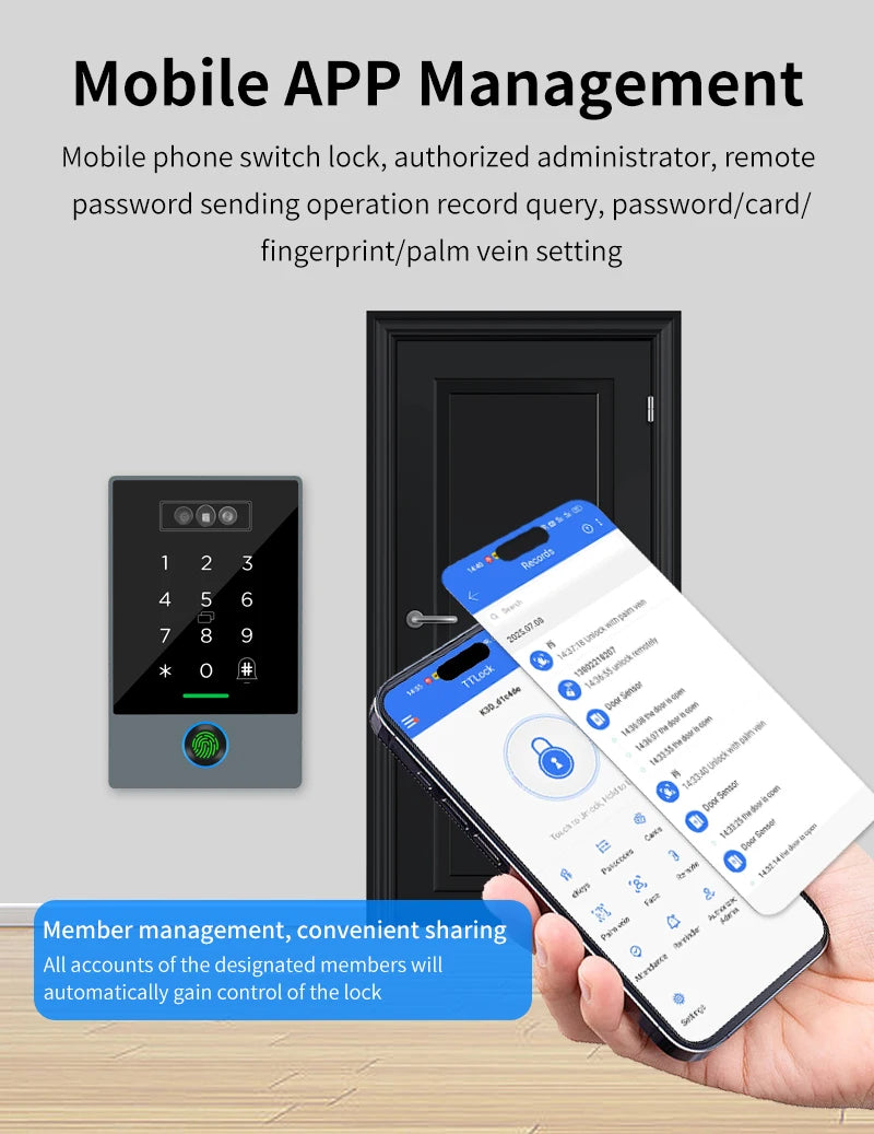 TTLOCK Face Recognition Video Doorbell Intercom Attendance Machine Fingerprint + Palm Vein + 3D Facial Recognition 3-in-1 IP67
