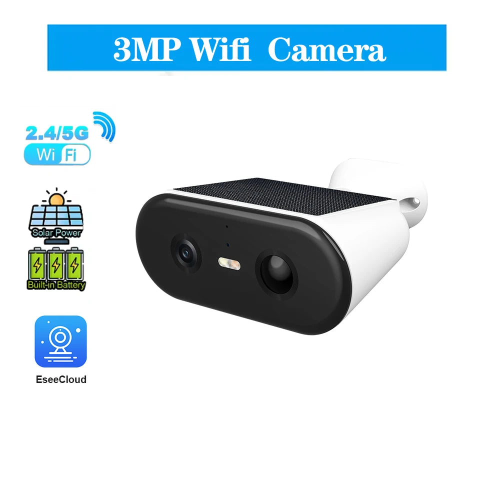 2K Solar Security Camera WIFI Wireless 2.4/5GHz DualBand Outdoor Camera IP65 Waterproof  AI PIR Motion Surveillance Battery Cam