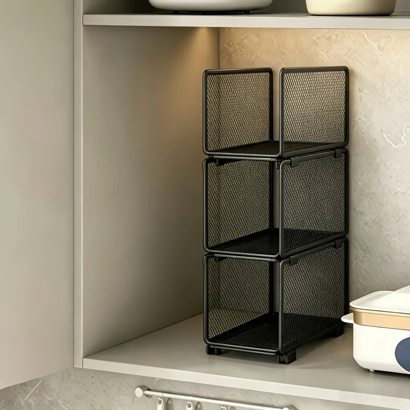 Stackable Kitchen Storage Baskets, Organizer for Kitchen Paper, Plastic Wrap, and Spice Jars, Household Cabinet Storage Racks