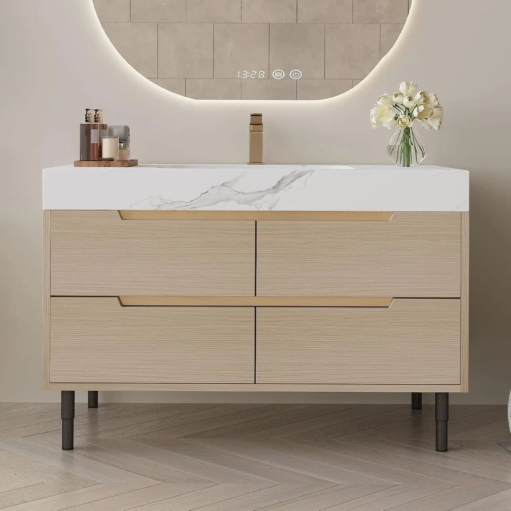 36" Modern Bathroom Vanity with Sintered Stone Top & Ceramic Sink – 4 Soft-Close Drawers, Waterproof Multi-Layer Wood, Custom