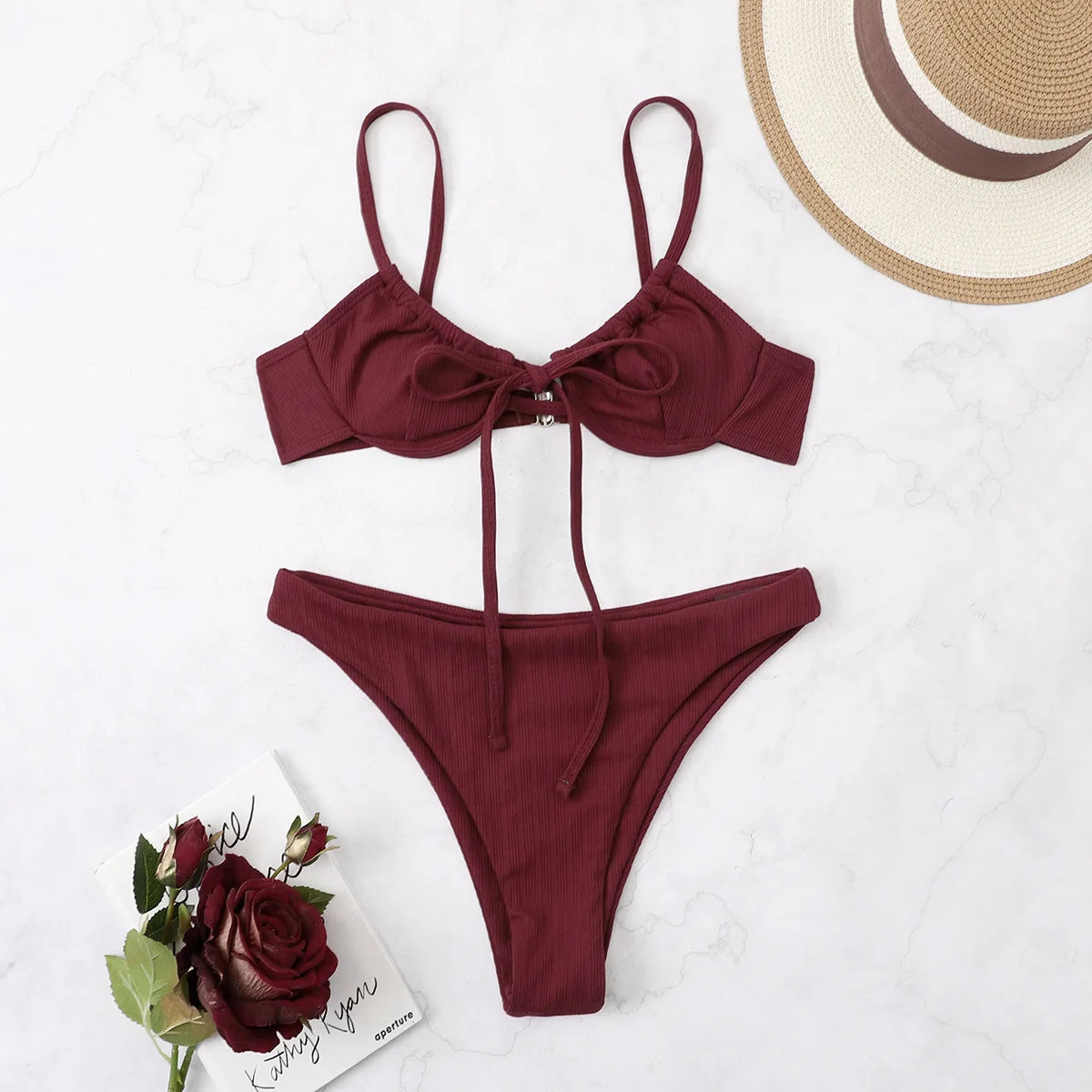 Bikini swimsuit 2025 bikini solid color swimsuit European and American sexy split swimsuit