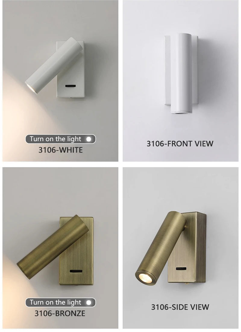 Modern LED Wall Lights Rotatable Adjustable Reading Lights Bedroom Bedside Living Room Study Room Household Lighting Fixtures