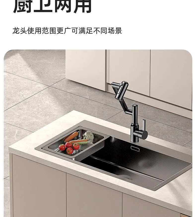 Stainless Steel Faucet Washbasin Bathroom Multi-functional Robotic Arm Universal Rotation for Hot and Cold Water Digital Display