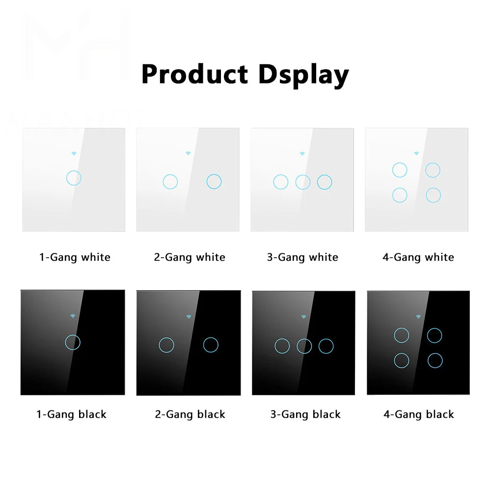 Smart EU Touch Sensor Switch Switches LED Crystal Glass Panel Wall Lamp Light Switch 1/2/3/4Gang No Neutral Wire APP Control