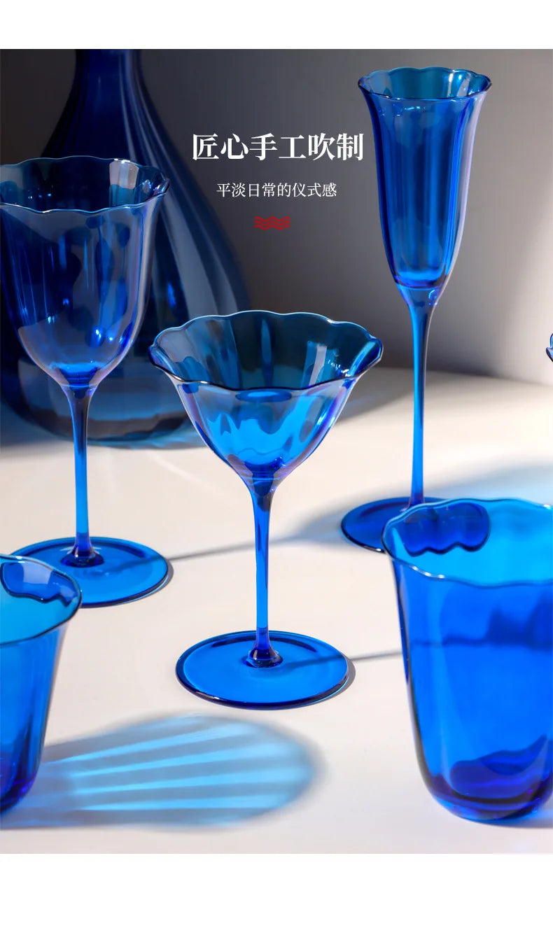 Sapphire Blue Wine Glasses Goblets niche Flowers Red Wine Glasses Crystal Glass Cocktails Martini Glasses Cup