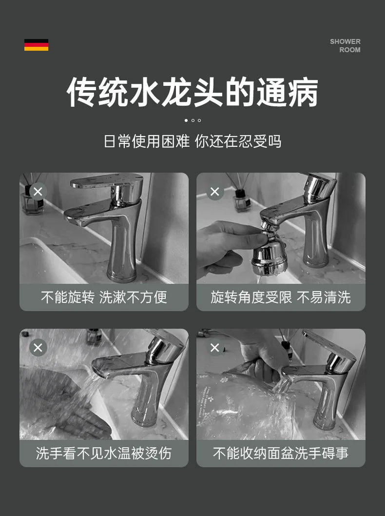 LED Temperature Sensor Kitchen Faucet Extender Metal Swivel Bathroom Tap Bubbler Nozzle 1440° Robotic Arm Tap Faucet Extension
