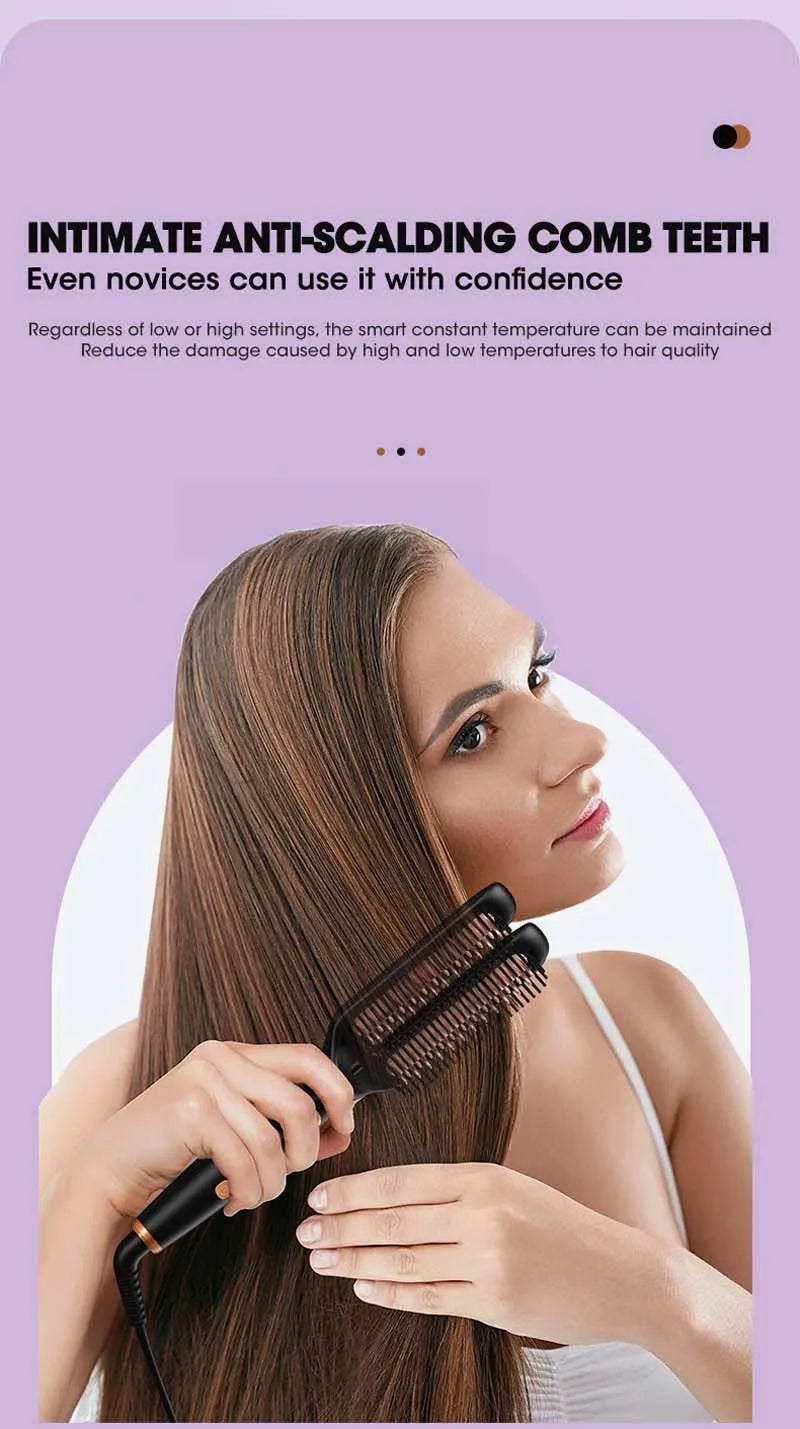 Professional Hair Straightener Brush Ionic Double Heating Plate 5 Temp Ceramic Heating Comb For Fast Lcd Display Styling Tool