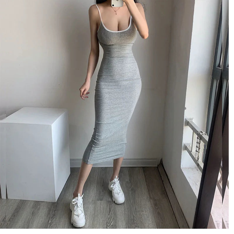 Summer New WOMENGAGA Korean Style Street Sports Casual Low Chest Sexy Slim Hip Slim Long Dress Hot Sexy Dresses Tops 5ZAC