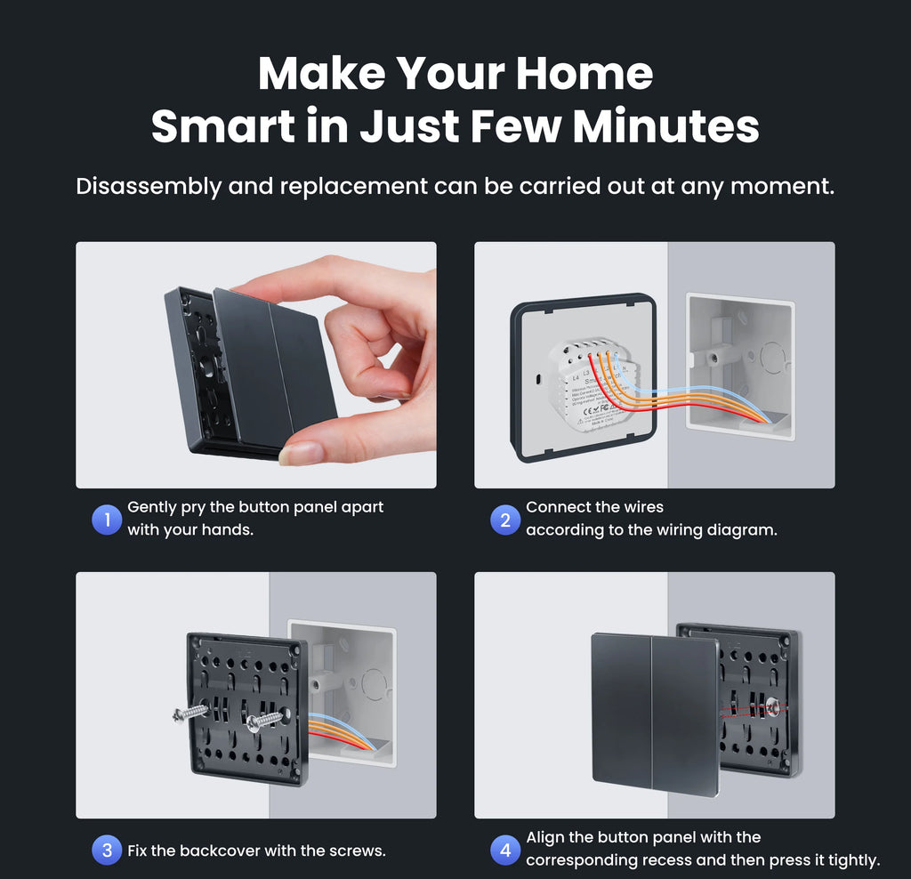 GIRIER ZigBee Wall Switch Tuya Smart Button Light Switches 1/2/3/4 Gang Support Neutral or without Neutral Wire Works with Alexa