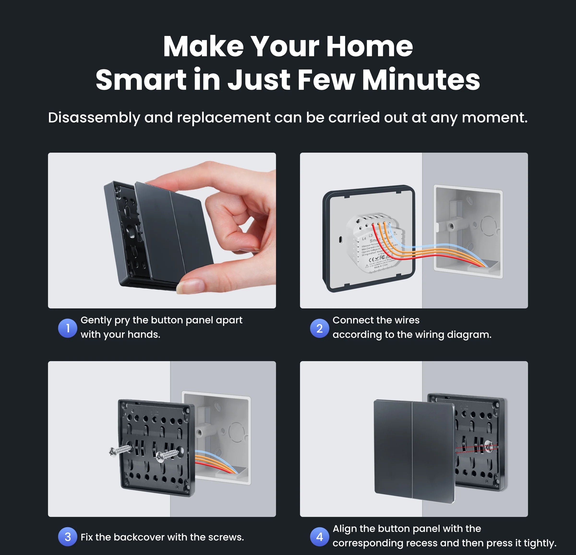 GIRIER ZigBee Wall Switch Tuya Smart Button Light Switches 1/2/3/4 Gang Support Neutral or without Neutral Wire Works with Alexa