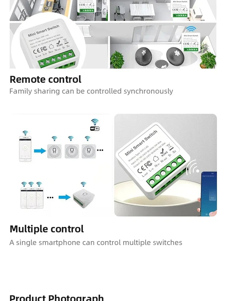 Smart WiFi/Zigbee 3.0 Switch 16A 20A Module Relay Breaker 2-way Control Work with Tuya Smart Life APP Alexa Home Assistant