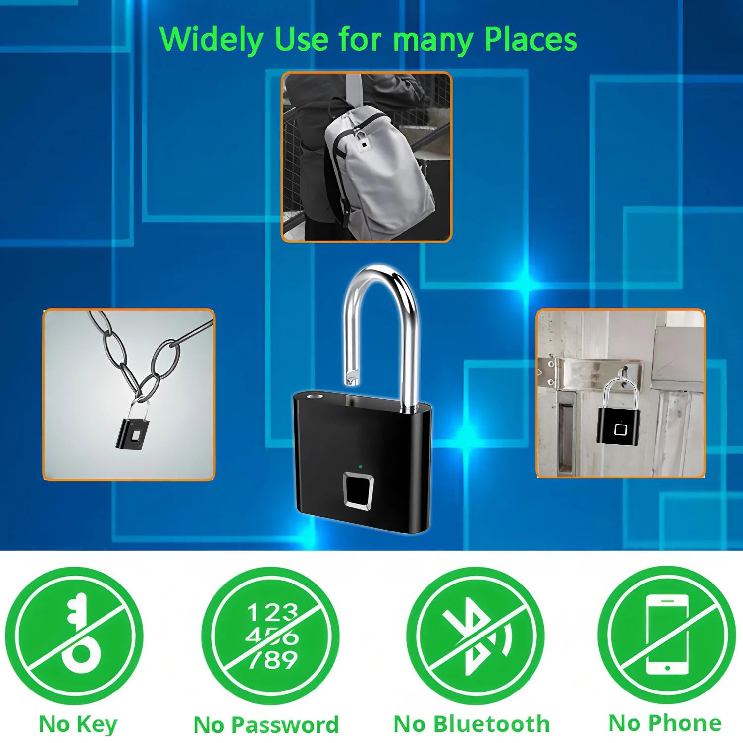 Fingerprint Lock Keyless USB Charging Smart Padlock Anti-theft Zinc Waterproof Door Lock 0.2sec Unlock Portable Door Lock
