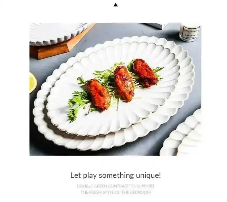 Kiln Changing Japanese Dinner Plates Ceramic White Glaze Tableware Set Western Steak Dish Salad Bowl Spoon Home Hotel Dinnerware