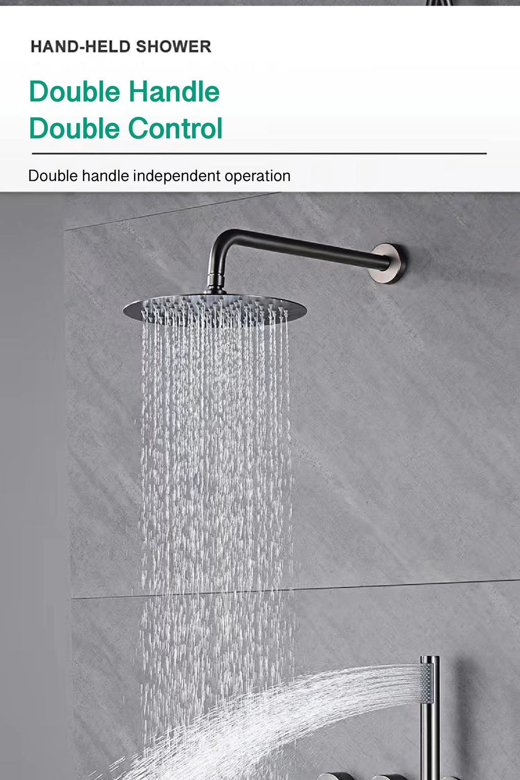 Luxury Gun Gray Brass Wall Mounted Shower System with Embedded Design, Dual Handle Hot and Cold Water, Simple Bathroom Faucet