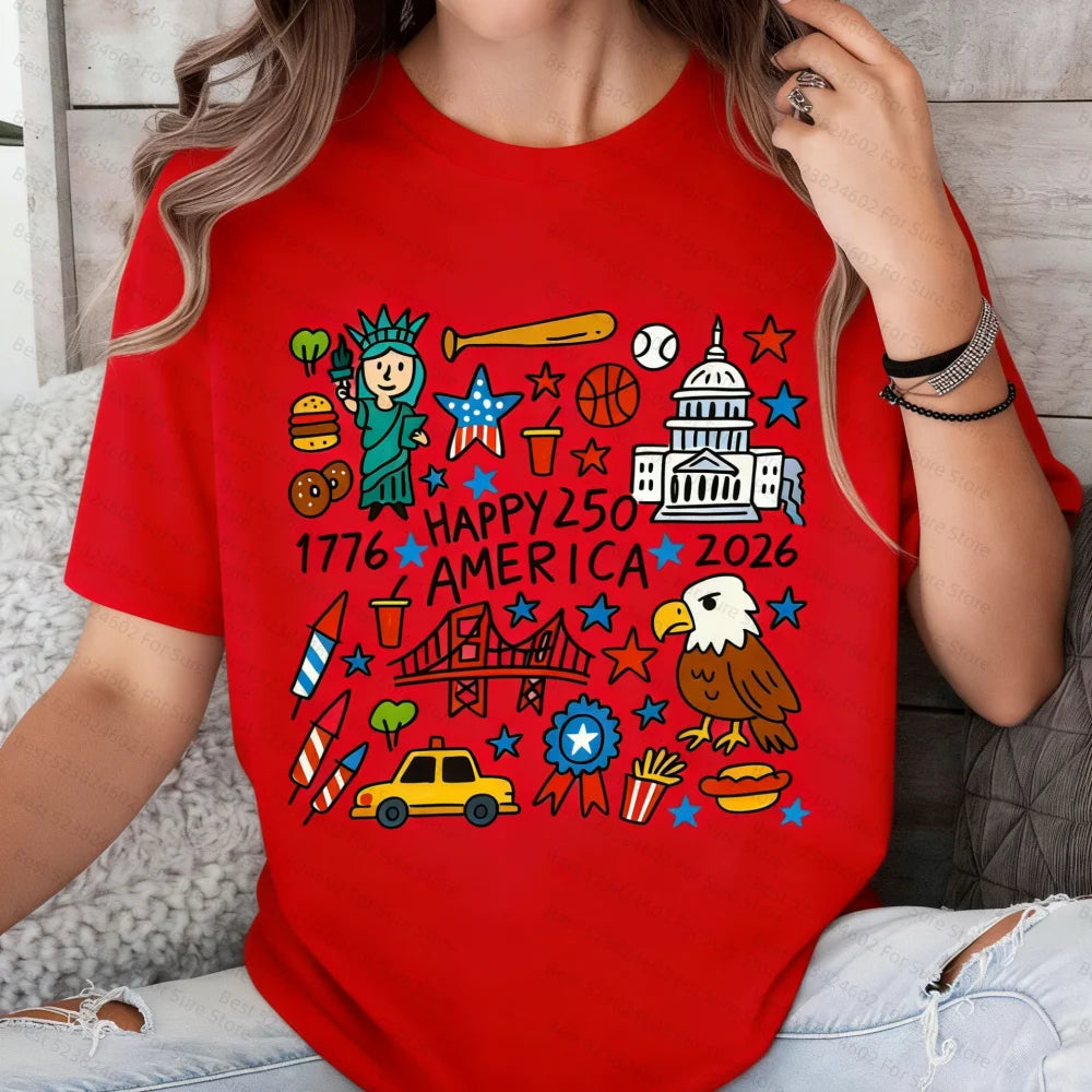 Happy 250 America T-shirt 250 Years Celebration Shirt 1776-2026 USA 250th Anniversary Outfit America 2026 Tee Doodle Patriotic