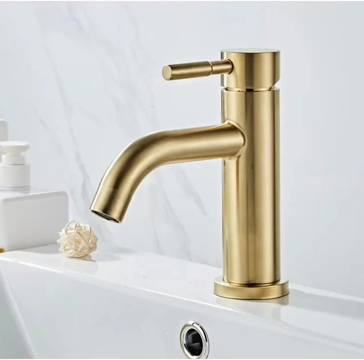 Gold Bathroom Faucet Stainless Steel Bathroom Basin Faucet Cold And Hot Water Mixer Sink Tap Single Handle Deck Mounted Brushed