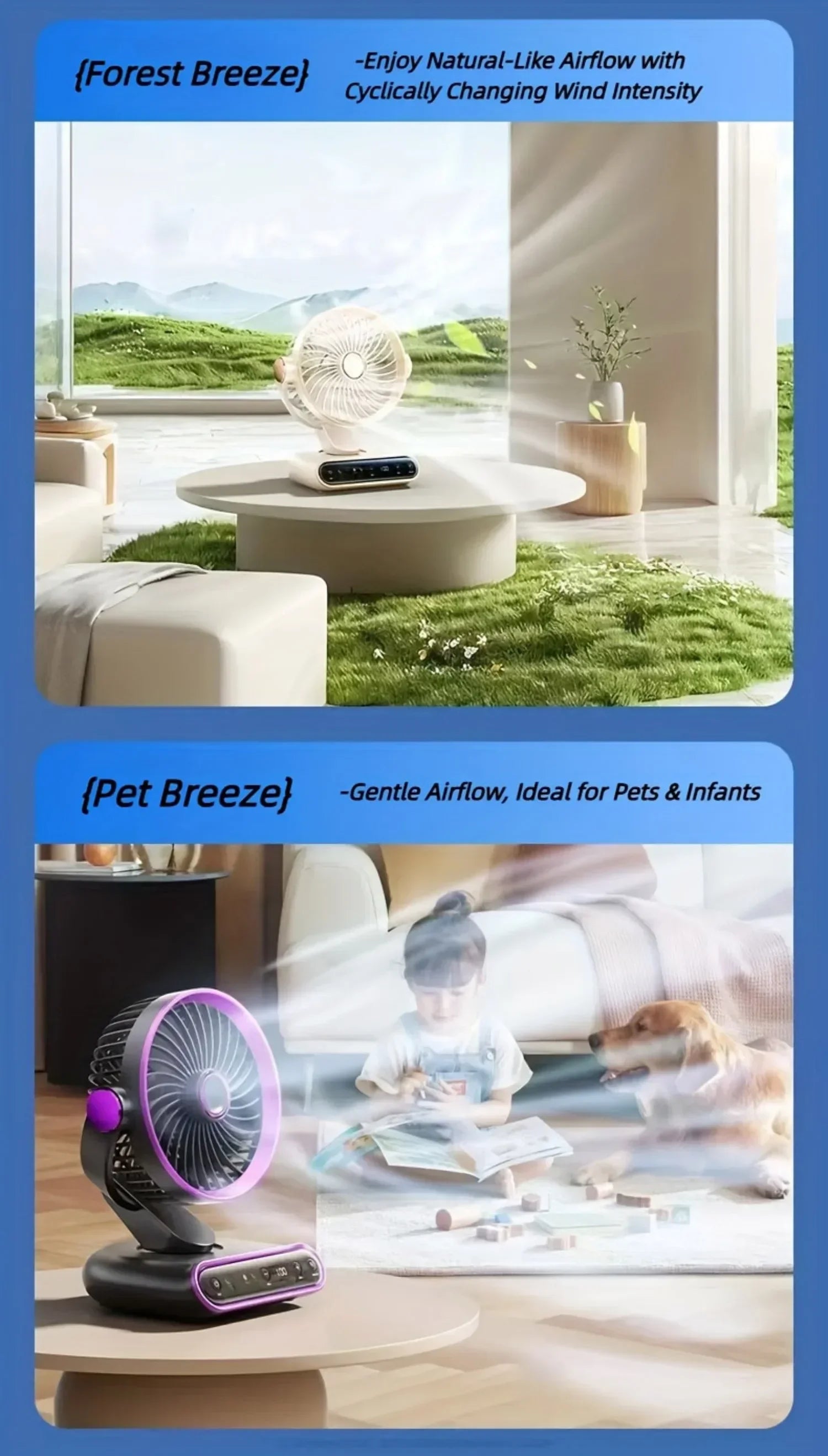 Air Circulation Fan Desktop Portable Rechargeable Fan AI Smart 100 Speed Stepless Quiet Brushless Motor Type-C Baby Sleep Wind