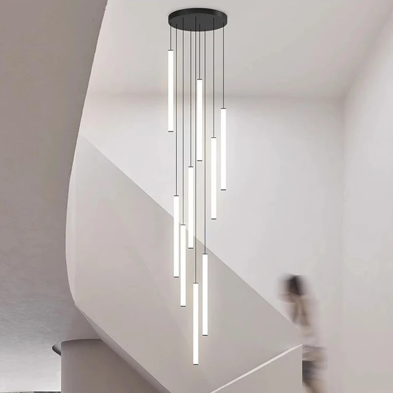 Nordic Stairs LED Long Chandeliers Minimalist Duplex Attic Living Room Kitchen Pendant Lights Home Decoration Ceiling Chandelier