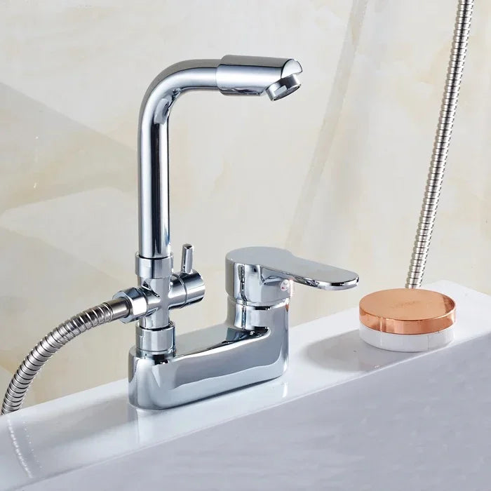 Chrome Basin Shower Faucet Multifunctional Bathroom Mixer Valve Basin Faucets Hot Cold Mixer Valve Single Handle Deck Mounted