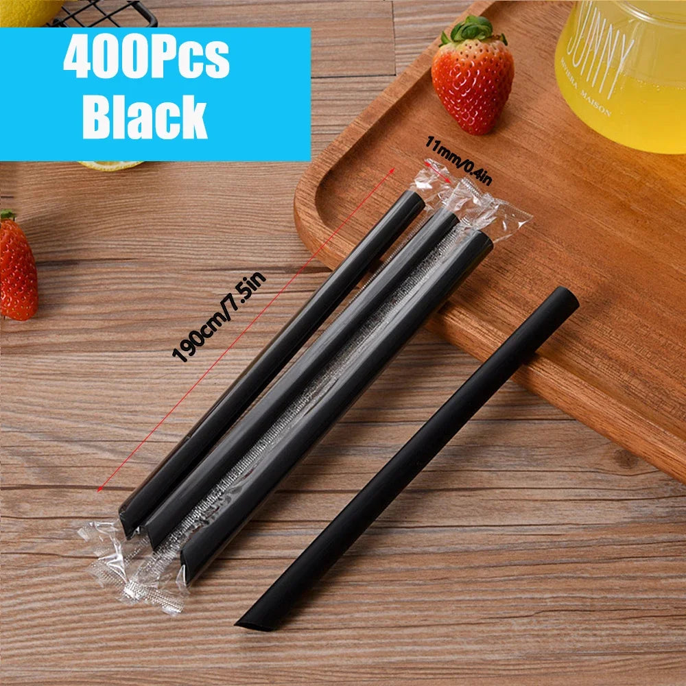 100/400pcs Big Black Straws for Drinks Big Milkshake Straws  Drinking  Bubble Tea Straw   Party and Wedding Accessories