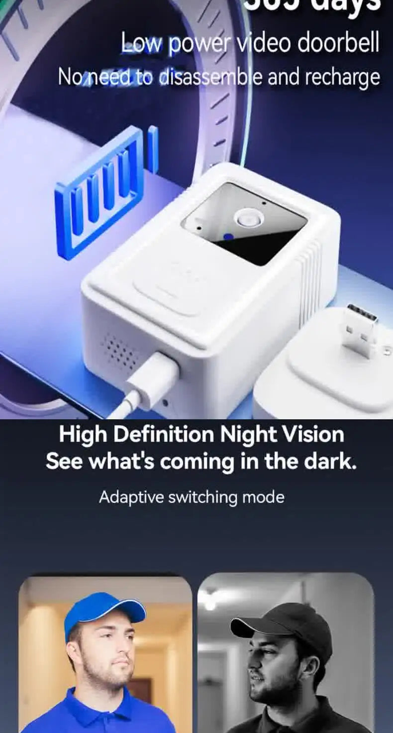 Smart Doorbell Camera Visual Security Doorbell Audio Video Intercom With Camera Wireless Self-Adhesive Night Vision App Control