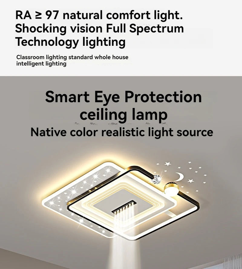 Modern Minimalist LED Ceiling Light for Living Room, 2026 New Model with Starry Sky Projection Effect and Integrated Spotlights