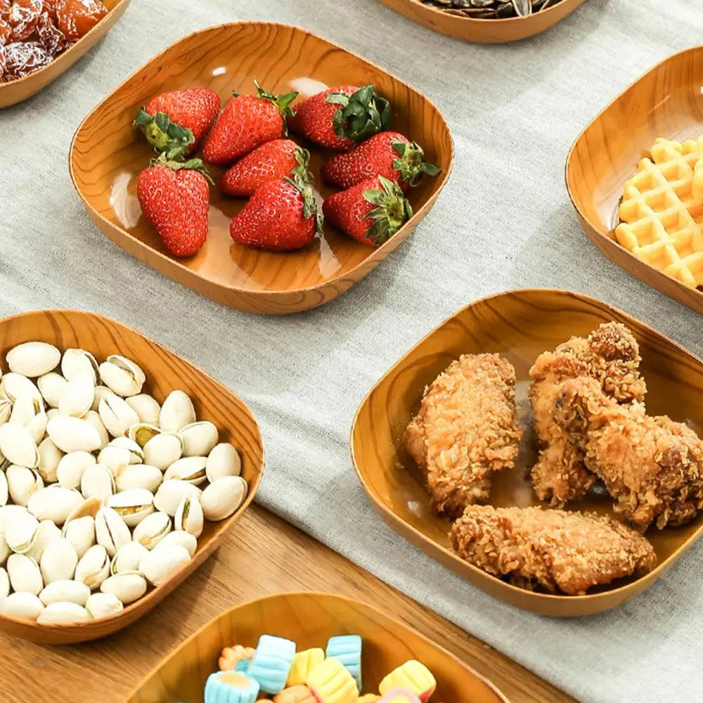 1/10/20Pcs Dish Kitchen Wood Grain Plastic Square Plate Dried Fruit Fruit Cake Snack Plates Snack Tableware Bowl Dish Dinnerware