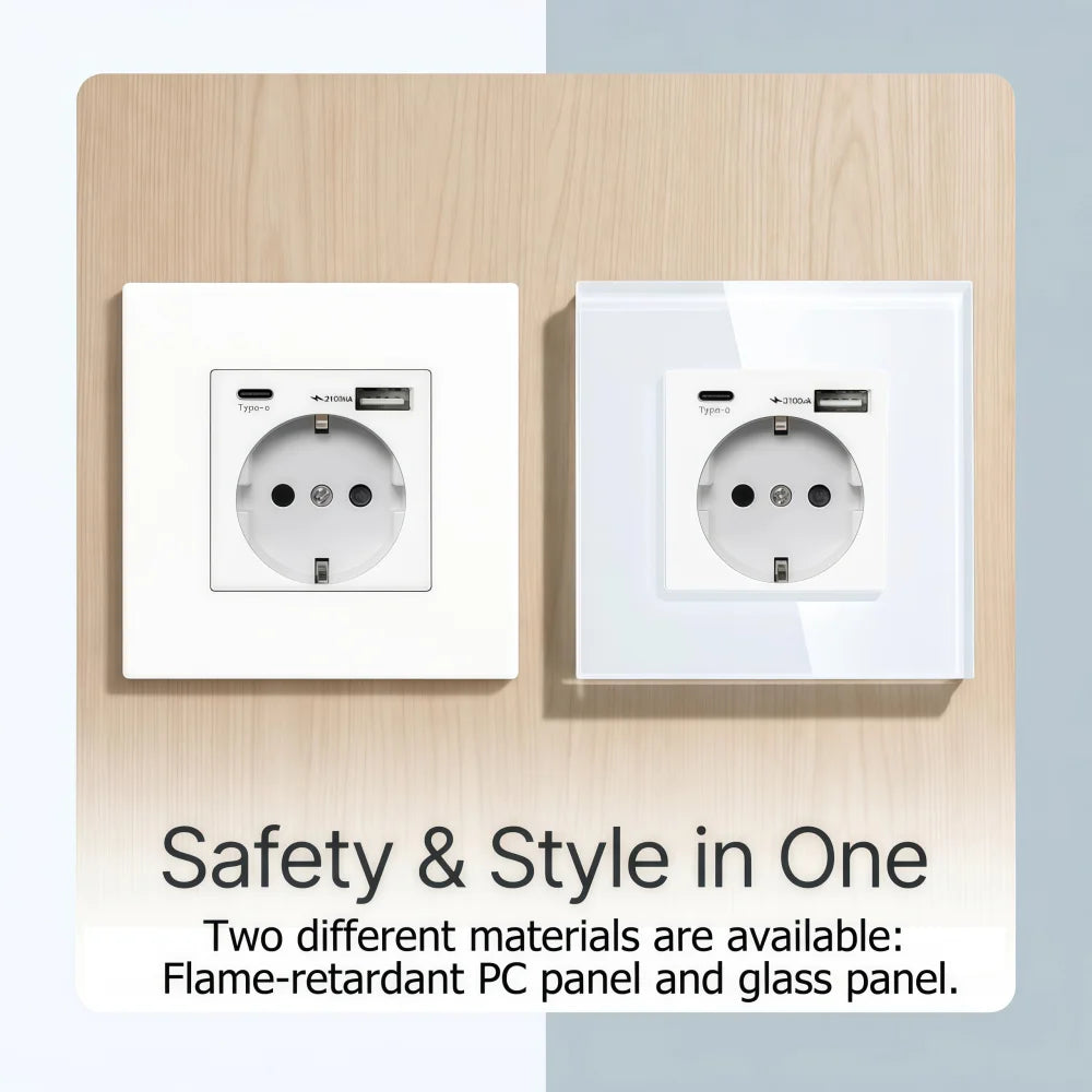 EU Standard Type-C USB Power Socket High-Quality Material Panels 16A Wall Embedded Electric Plug Outlet AC110V-250V Wall Socket