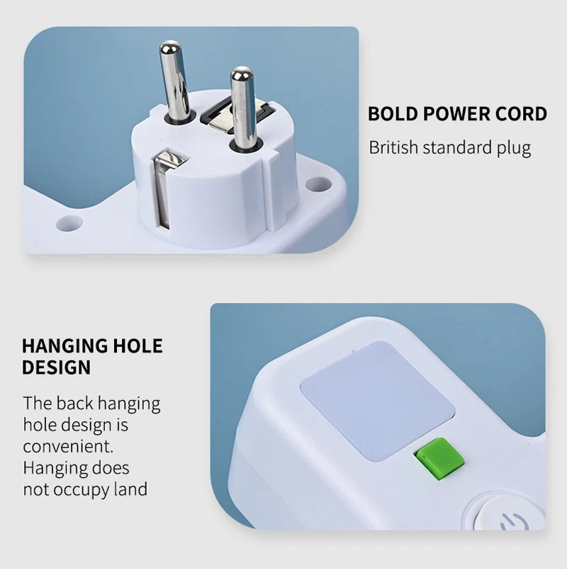 EU Plug Power Strip Wall Mounted Power Socket 3 Outlets Multitap Electrical Wall Socket for Home Office