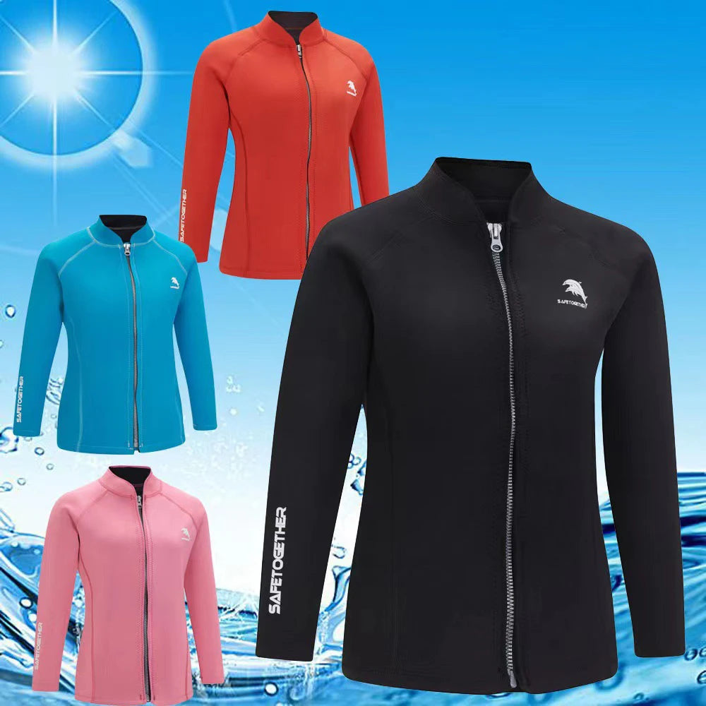 New 2mm Neoprene Wetsuit Ladies Split Top Jacket Warm Swimming Snorkeling Surfing Top Water Sports Windsurfing Wetsuit Top