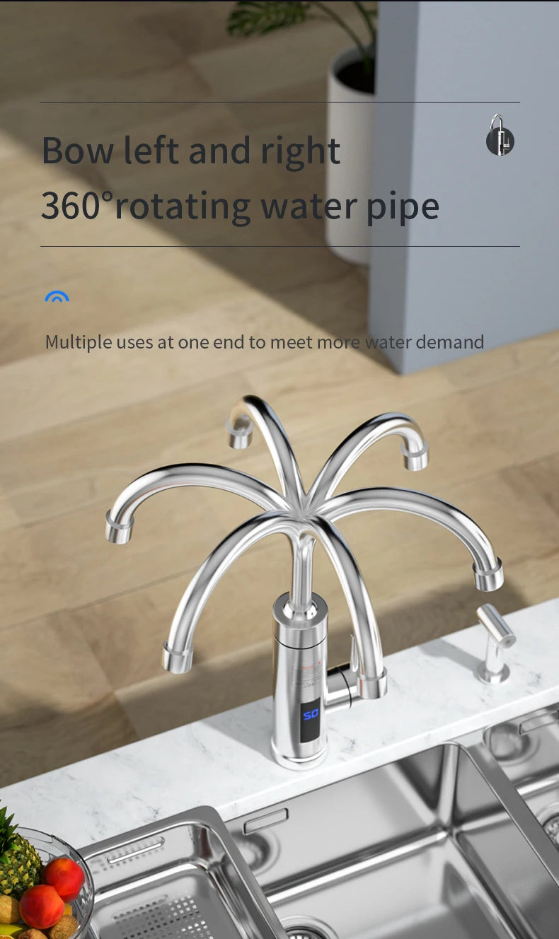 Electric Water Heater Faucet Instant Hot Water Faucet Heating Stainless Steel Kitchen Faucets Hot Cold Two Function Water Taps
