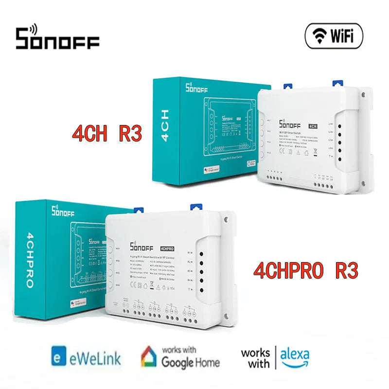 SONOFF WiFi 4CH PRO Smart Switch R3 4 Gang with RF Control 3 Working mode Smart Light Switch eWeLink APP Control Smart Module