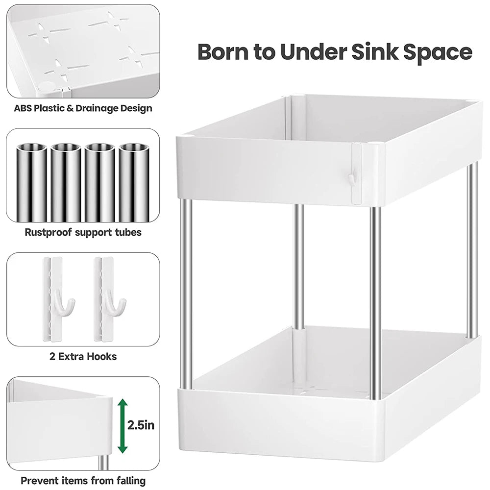 2 Tier Under Sink Organizer Kitchen Organizer Cabinet Storage Rack Multipurpose Rack Under Sink Storage for Bathroom Kitchen