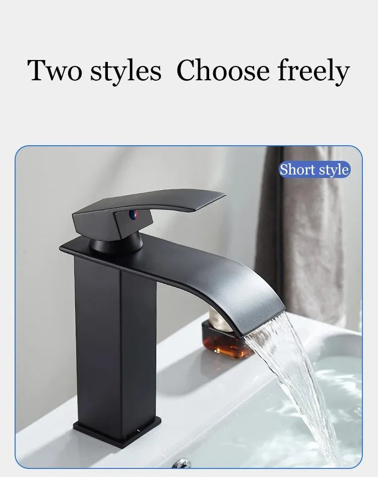 Waterfall Wash Basin Stainless Steel High And Low Faucet Black Hot And Cold Toilet Wash Basin Bathroom
