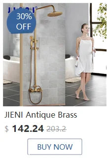 JIENI 8 Inch Brushed Gold Rainfall Shower Faucet Sets Wall Mounted Bathroom Round & Square Head 2 Handles Control Mixer Shower