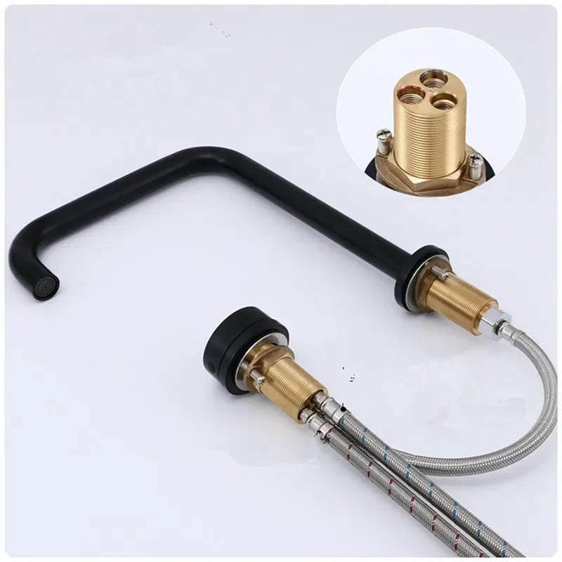 Basin faucet Bathroom two holes Widespread Brushed Gold bathroom sink tap 360 rotating widespread Black basin Tap