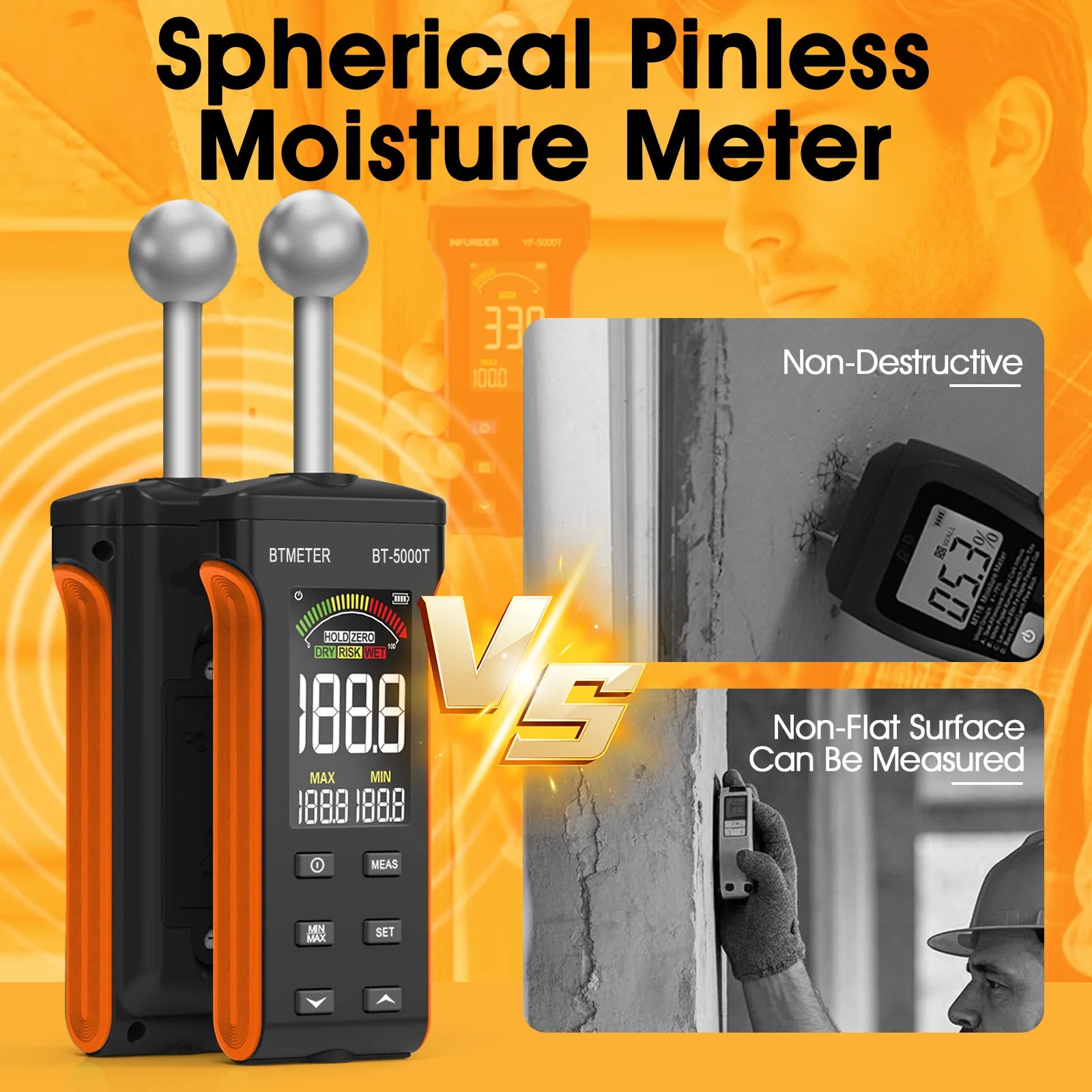 Wood Moisture Meter - Pinless Moisture Detector Measur Depth 20-40mm Non-Destructive Moisture Tester with Masonry