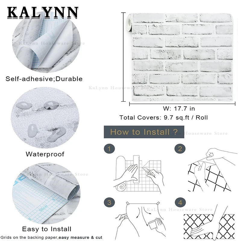 Brick Wallpaper Peel and Stick Self-Adhesive Wall Paper Grey Brick Contact Pape for Bedroom Living Room Decoration DIY Stickers