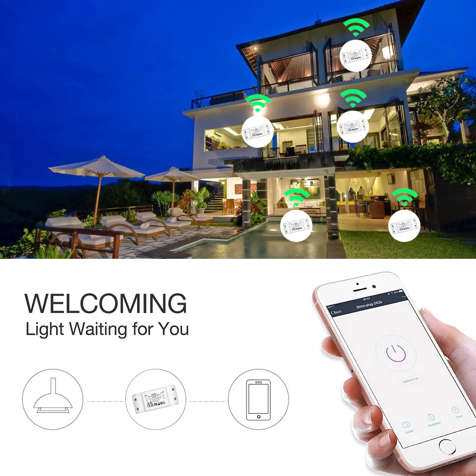 WIFI Tuya Smart Home Mini Circuit Breaker Wall Switch On/off APP Remote Control Timing Alexa Voice 16A 1Gang Switch Module