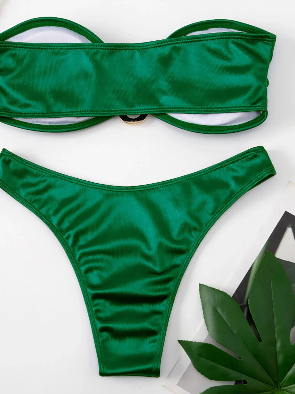 Bandeau Bikini Swimsuit Women 2026 Two-piece Swimwear Thong Bikinis Sets Female Bathing Suit Push Up Monokini Beach Wear Biquini